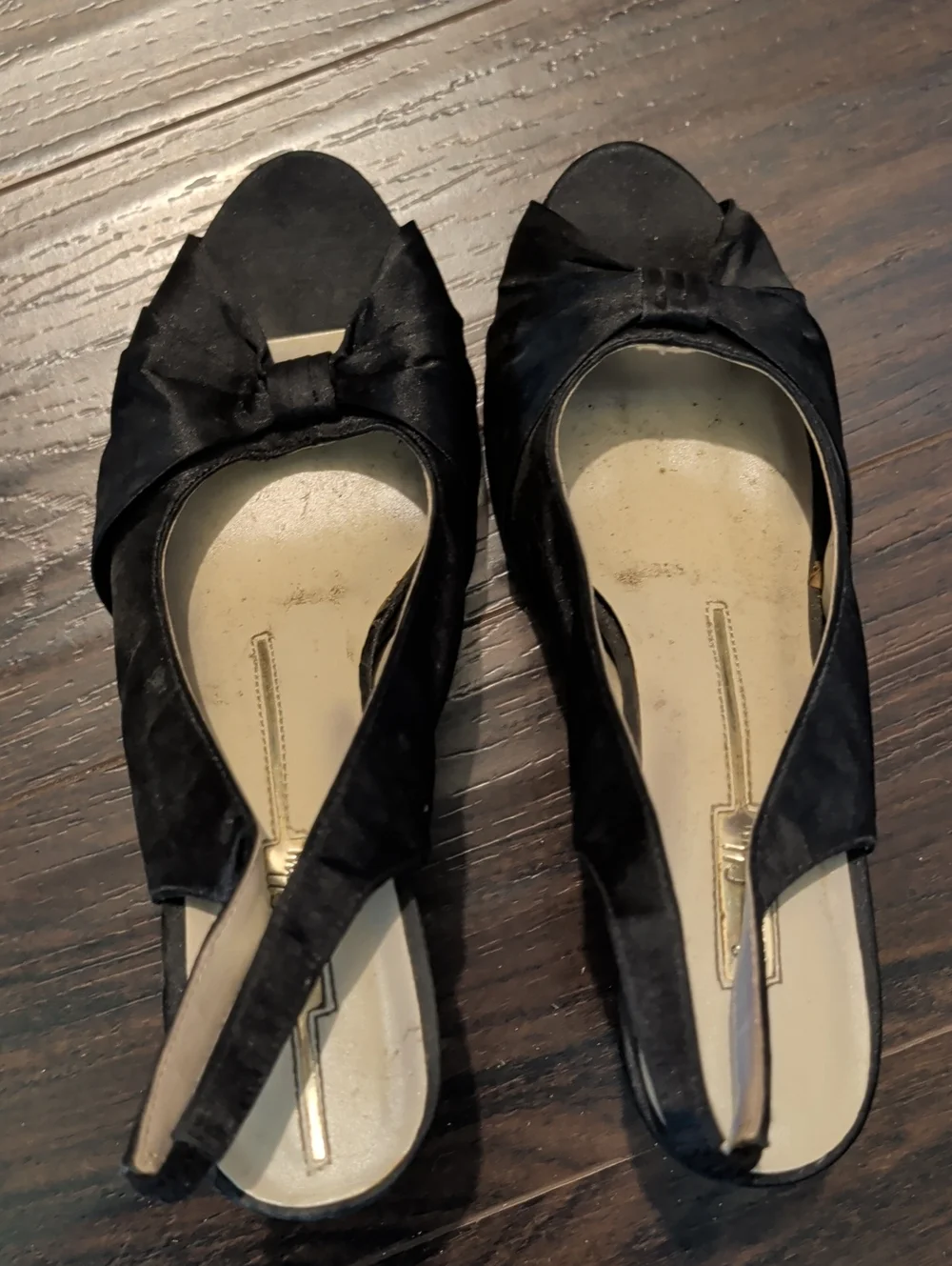 Black Slingback Peep-Toe Heels with Bow